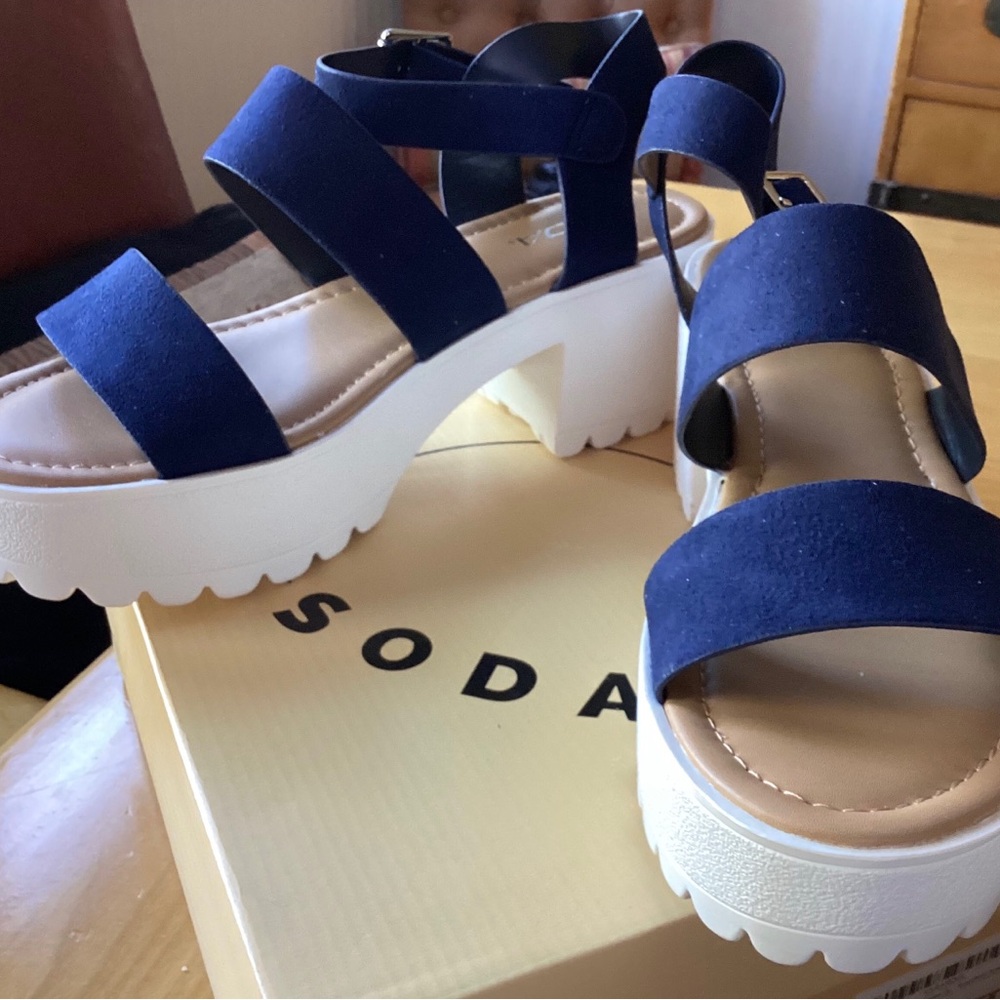 SODA Navy Strappy Platform Sandals for Women